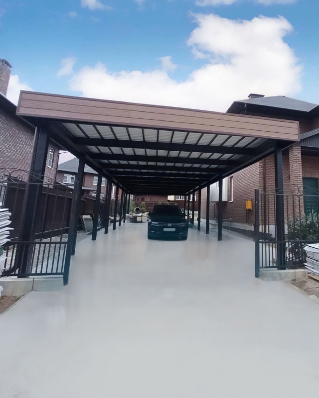 Современный навес пристроенный к дому «веранда»