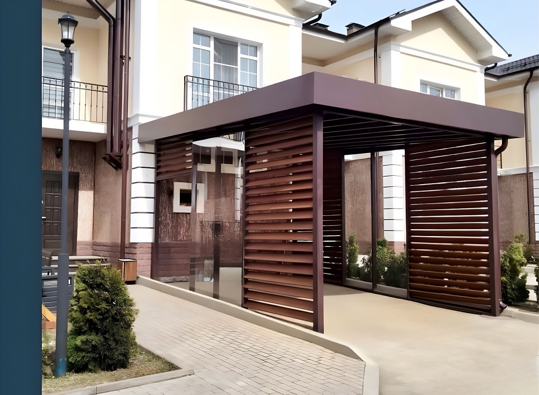 Современный навес пристроенный к дому «веранда»